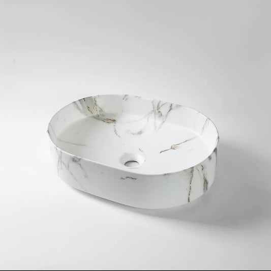 CLAYA fusion 50 ceramic above counter basin matte white carrara marble