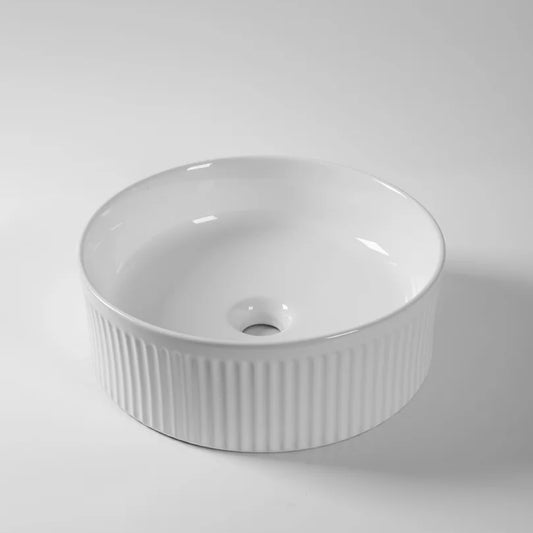 CLAYA lucid 37 fluted ceramic above counter basin gloss white