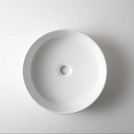 CLAYA lucid 40 fluted ceramic above counter basin gloss white – view 2