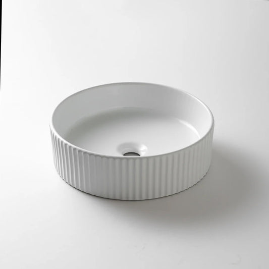 CLAYA lucid 40 fluted ceramic above counter basin gloss white