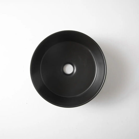 CLAYA mini 30 round ceramic basin 300mm compact above counter matte black – view 2