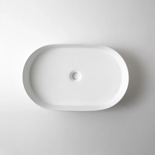 CLAYA pill 58 fluted ceramic 580mm above counter basin matte white – view 2