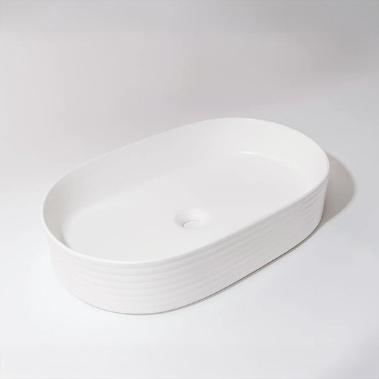 CLAYA pill 60 fluted ceramic 605mm above counter basin matte white
