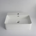 Load image into Gallery viewer, CLAYA WH-52 basin in gloss white ceramic. 520mm basin for wall hung or above counter installation with overflow, ideal for modern bathrooms.-Basin Sink-Ezymall AU