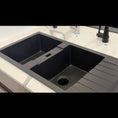 Load image into Gallery viewer, The Granite Arete Stone Double Bowl Kitchen Sink features a drain board and measures 1160x500x200mm. Its black finish adds a touch of elegance to your kitchen. Durable and functional.-Kitchen Sink-Ezymall AU