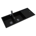 Load image into Gallery viewer, Black granite double bowl kitchen sink with drainboard, 1160 × 500 mm-Ezymall AU