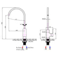 Load image into Gallery viewer, Technical line drawing showing dimensions and installation details for a black kitchen mixer tap.