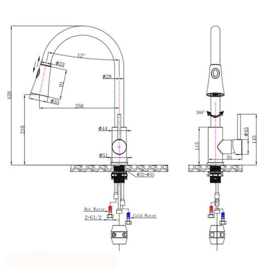 Black pull Out Kitchen Mixer with pull-out spray head extended