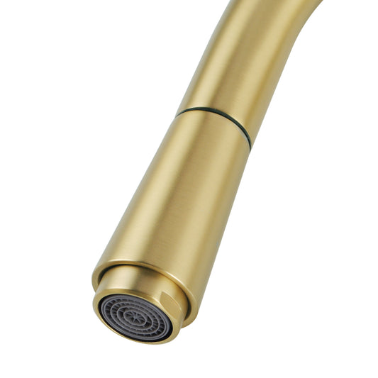Brushed brass pull Out Kitchen Mixer with pull-out spray head extended