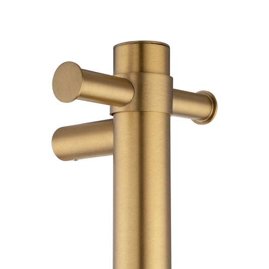 Alternate view of Brushed Brass Gold electric vertical single-bar heated towel rail with timer