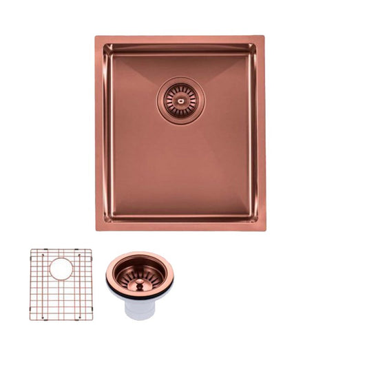 Stainless steel pvd coating single bowl kitchen sink with bottom grid 390 x 450 x 215 mm copper
