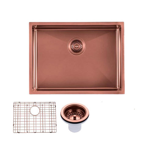 Stainless steel pvd coating single bowl kitchen sink with bottom grid 600 x 450 x 230 mm copper