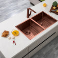 Load image into Gallery viewer, Shop 770mm copper PVD double bowl kitchen sink made from stainless steel. Durable, modern design with grids, ideal for busy kitchens.-Kitchen Sink-Ezymall AU
