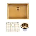 Load image into Gallery viewer, Premium 600x450mm brushed brass PVD stainless steel kitchen sink with an extra-deep 300mm bowl, matching waste strainer and bottom grid.-Kitchen Sink-Ezymall AU