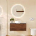 Load image into Gallery viewer, Upgrade your bathroom with the Paris 890mm Wall Hung Vanity. Walnut Woodmatt finish, premium handle options and customisable top selections.-Vanity-Brushed Brass Gold-Cabinet Only-Ezymall AU