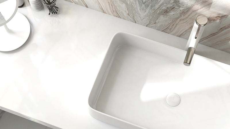Bathroom basin and tap matched for comfortable reach and water flow