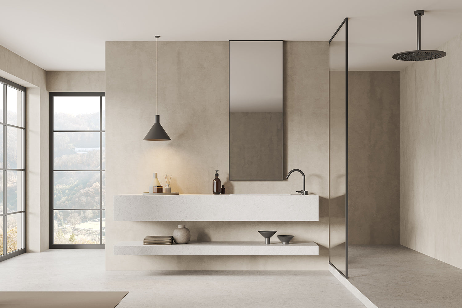 Minimal interior with clean lines, neutral colours and simple styling