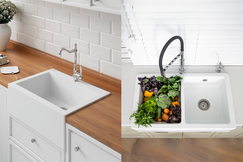 Single-bowl and double-bowl kitchen sink layouts compared