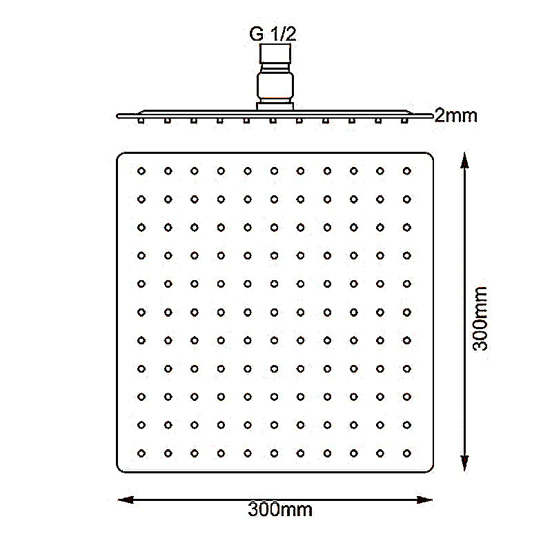 Stainless Steel 300mm Shower Head Square - Chrome Silver