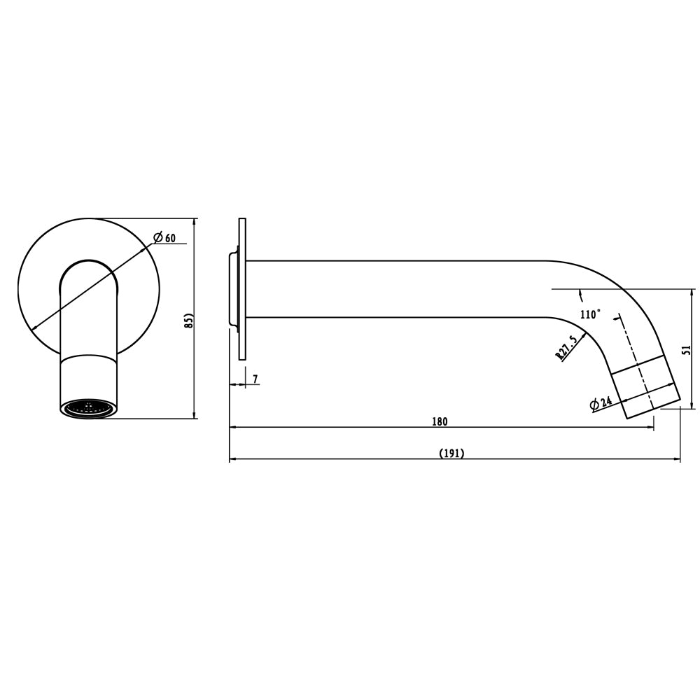 Solid Brass Spout - Light Brushed Brass Gold - LUCID PIN