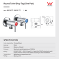 Load image into Gallery viewer, Solid Brass Toilet Stop Tap One Pair – Round 1/4 Turn – Chrome Silver
