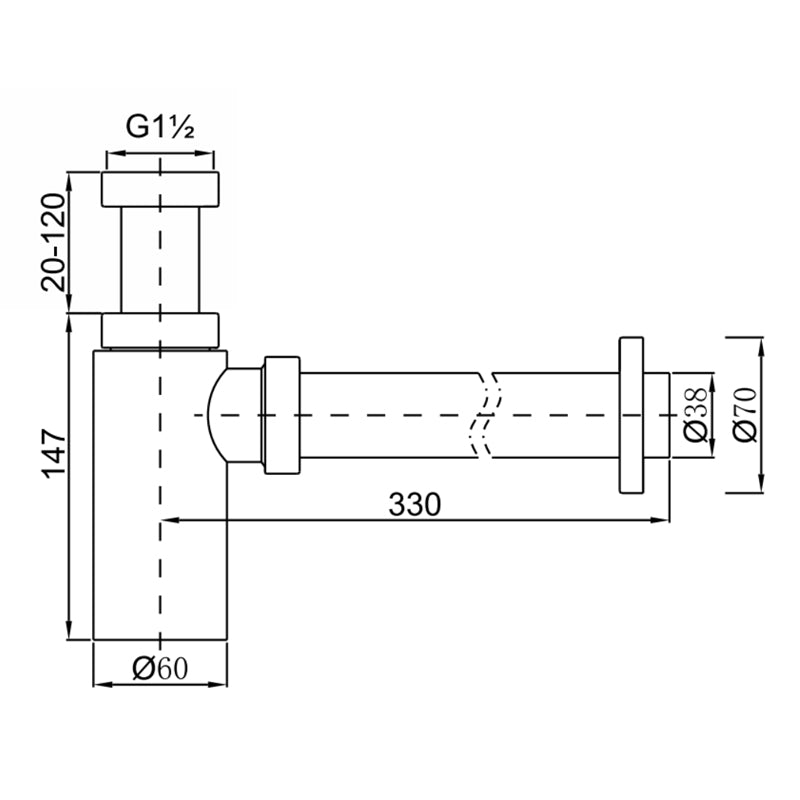 Solid Brass Round Bottle Trap G1 1/2" - Gunmetal