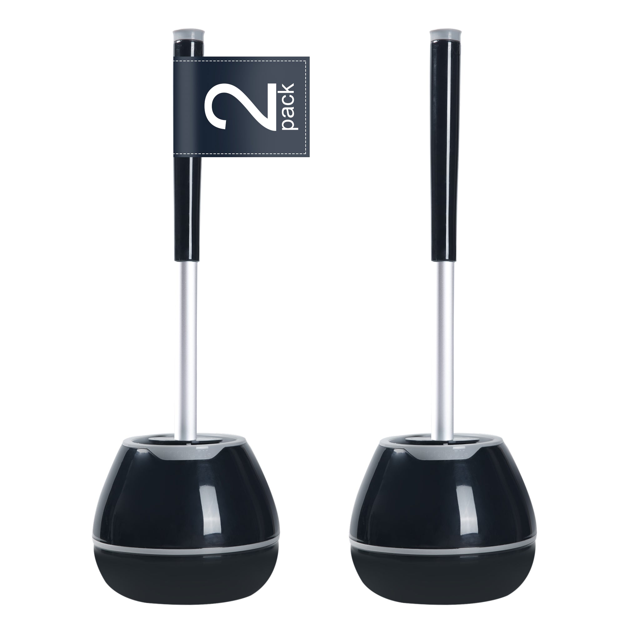 BOOMJOY Toilet Brush and Holder with TPR Rubber and Built-in Tweezer - Black