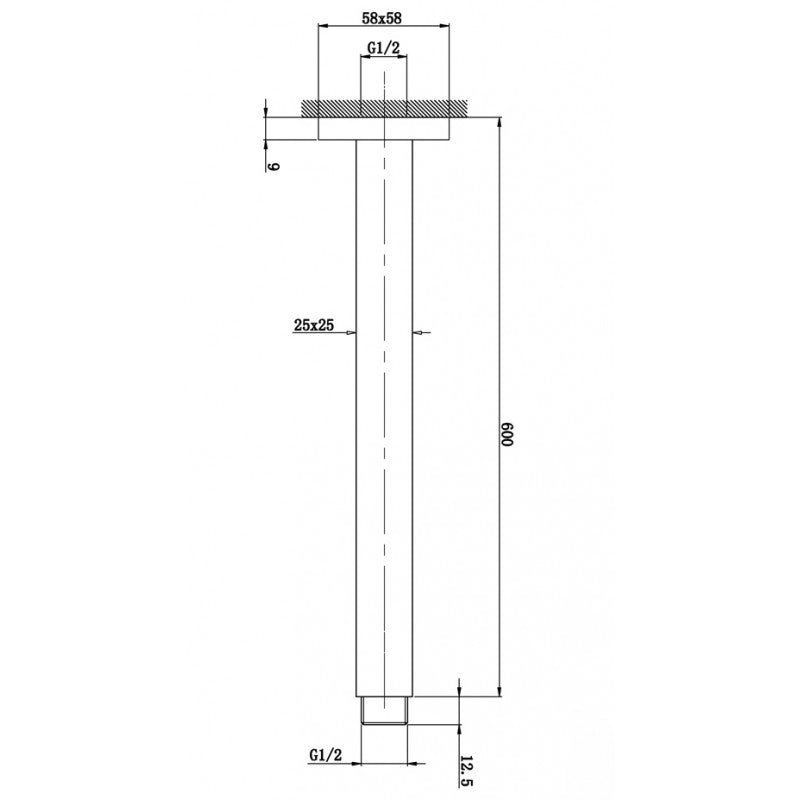 Stainless Steel 600mm Square Ceiling Shower Arm – Gunmetal Grey