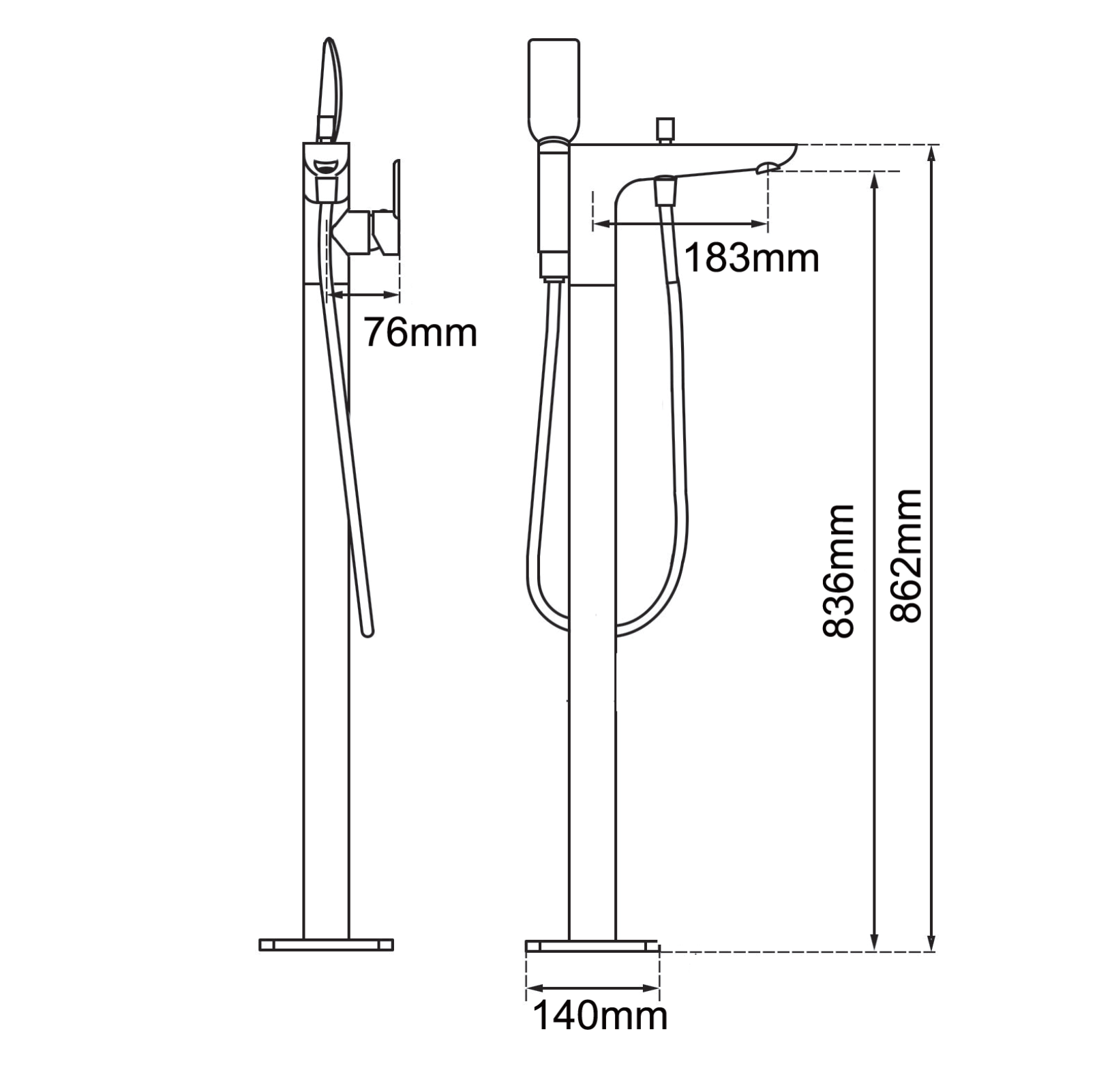 Solid Brass Freestanding Bath Tap with Handheld Shower - Chrome Silver