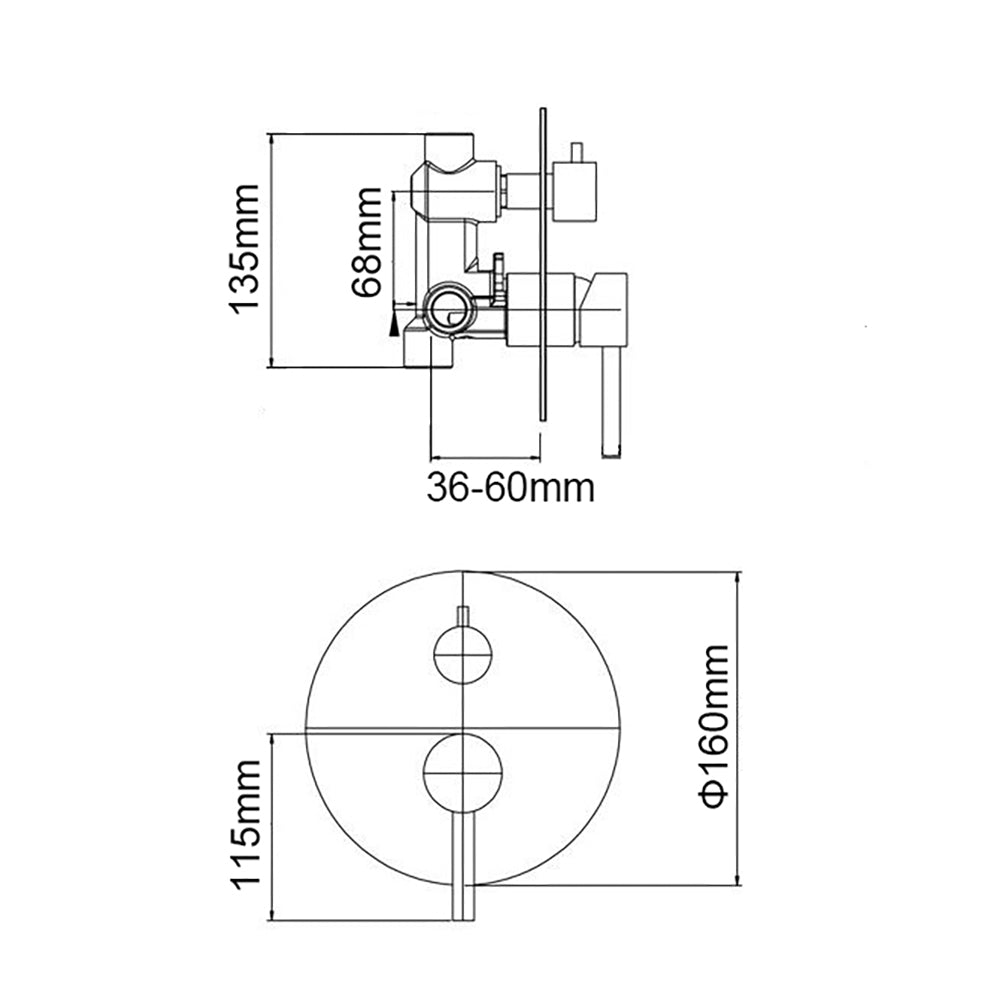 Solid Brass Diverter Mixer - Brushed Brass Gold - LUCID PIN