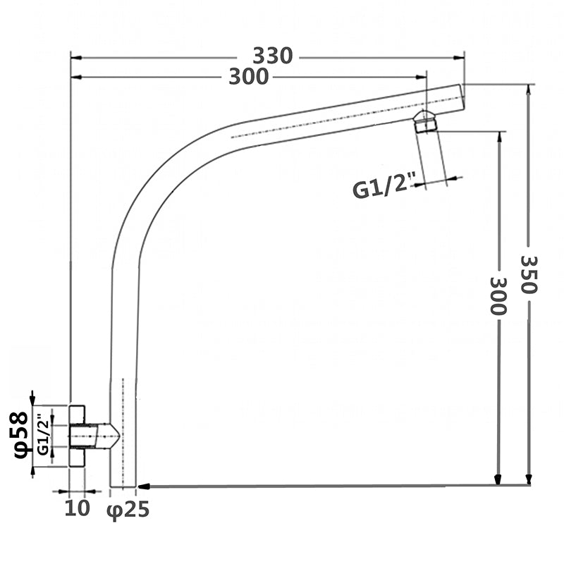 Stainless Steel Round Curved  Wall Shower Arm – Brushed Nickel Silver