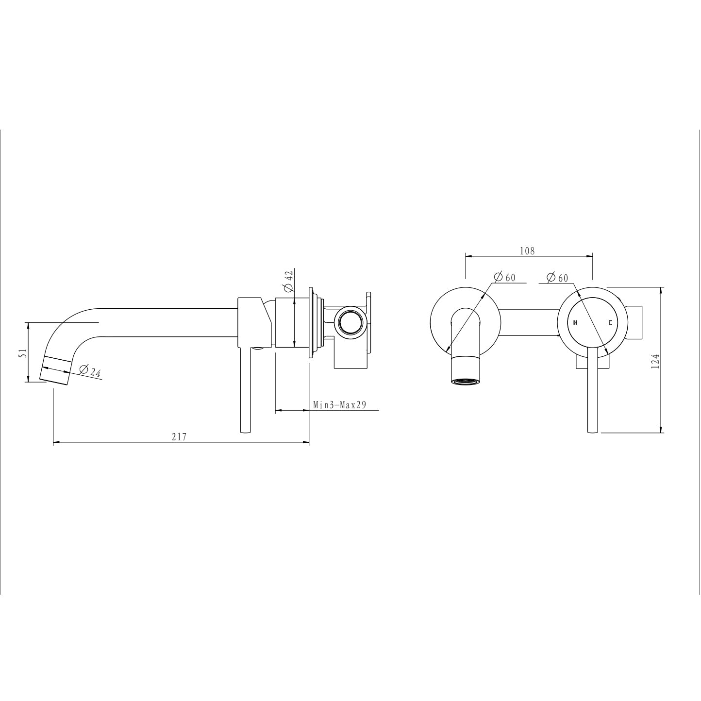 Solid Brass Basin/Bath Mixer Trim Kit ONLY - Brushed Copper - LUCID PIN