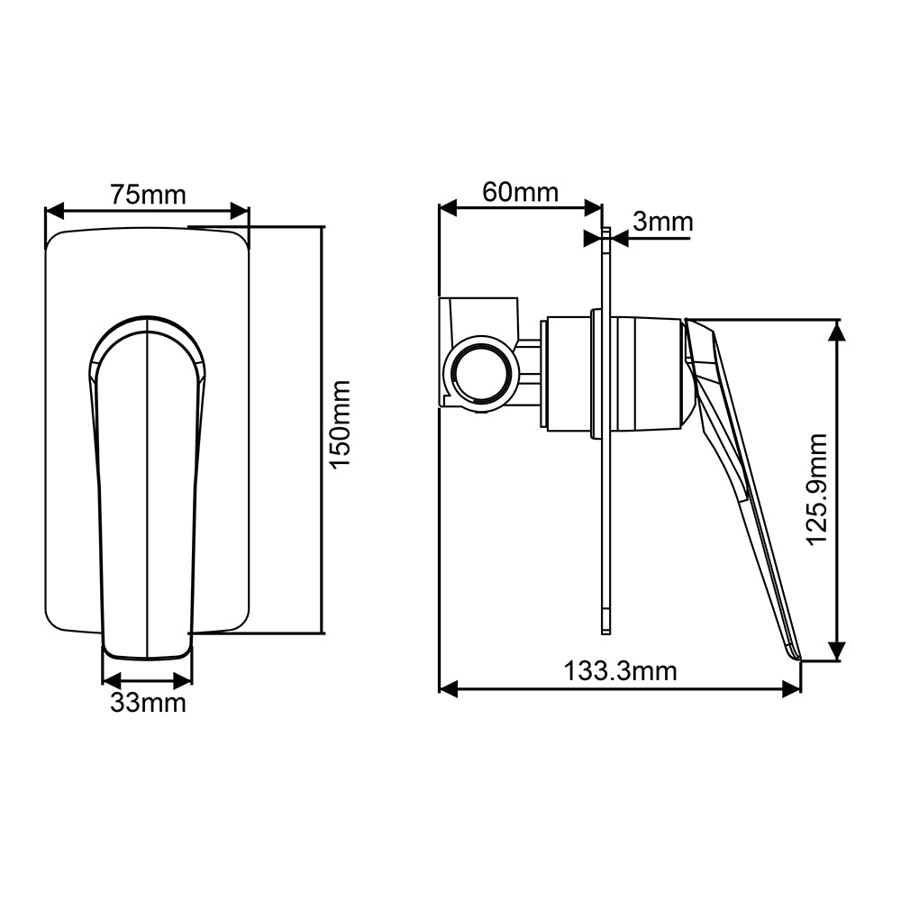 Solid Brass Wall Mixer - Chrome Silver - AU