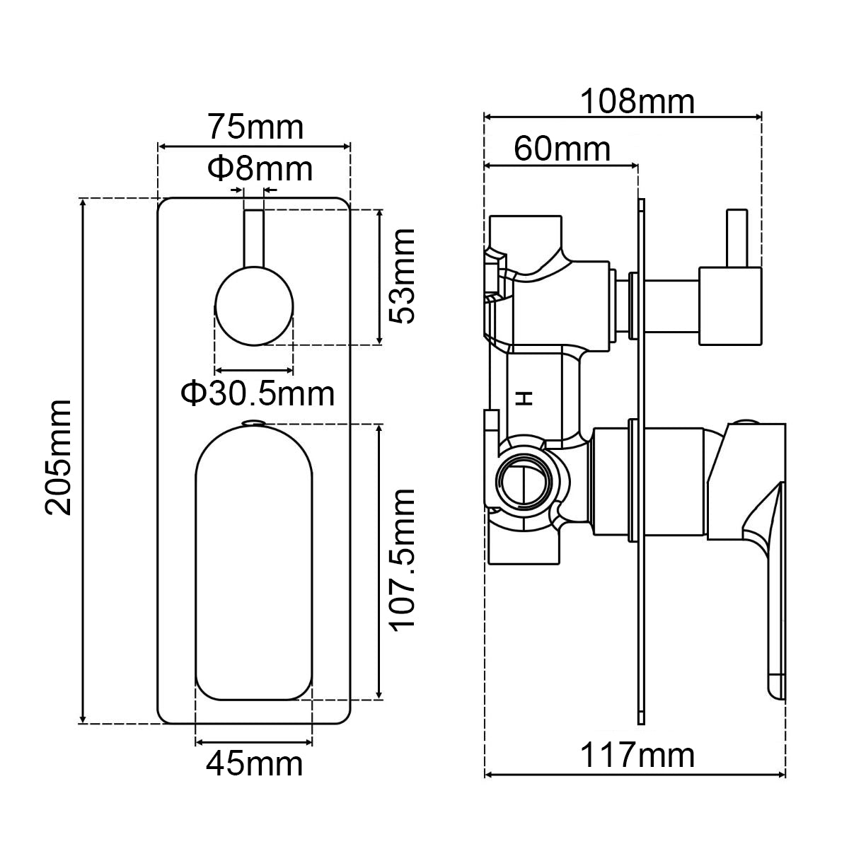 Solid Brass Diverter Mixer - Black - VOG