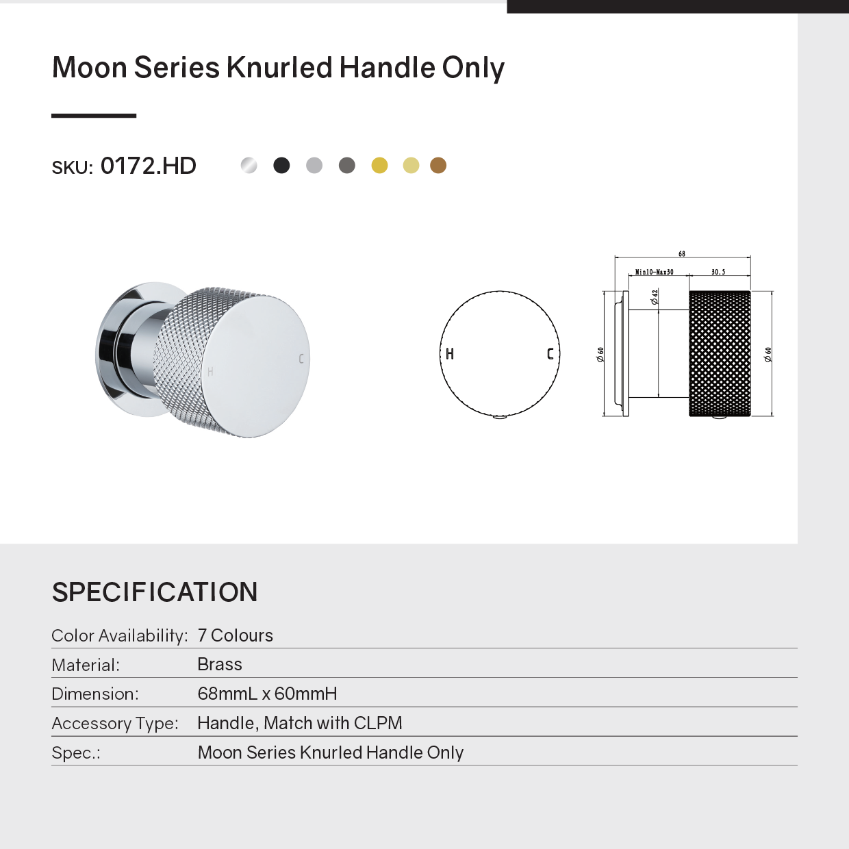 Knurled Wall Mixer Handle Only (Match CLPM) – Chrome | MOON