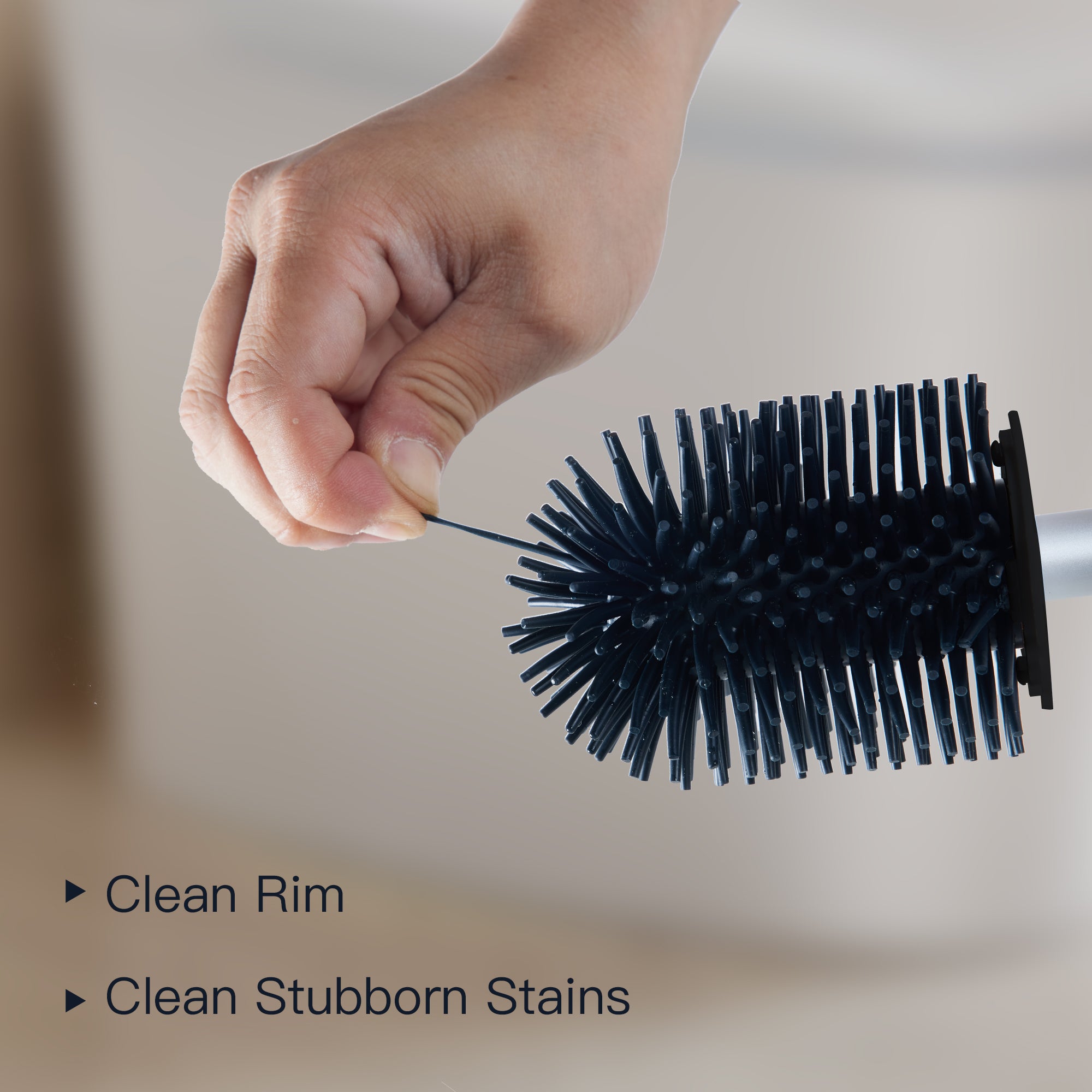 BOOMJOY Toilet Brush and Holder with TPR Rubber and Built-in Tweezer - Black
