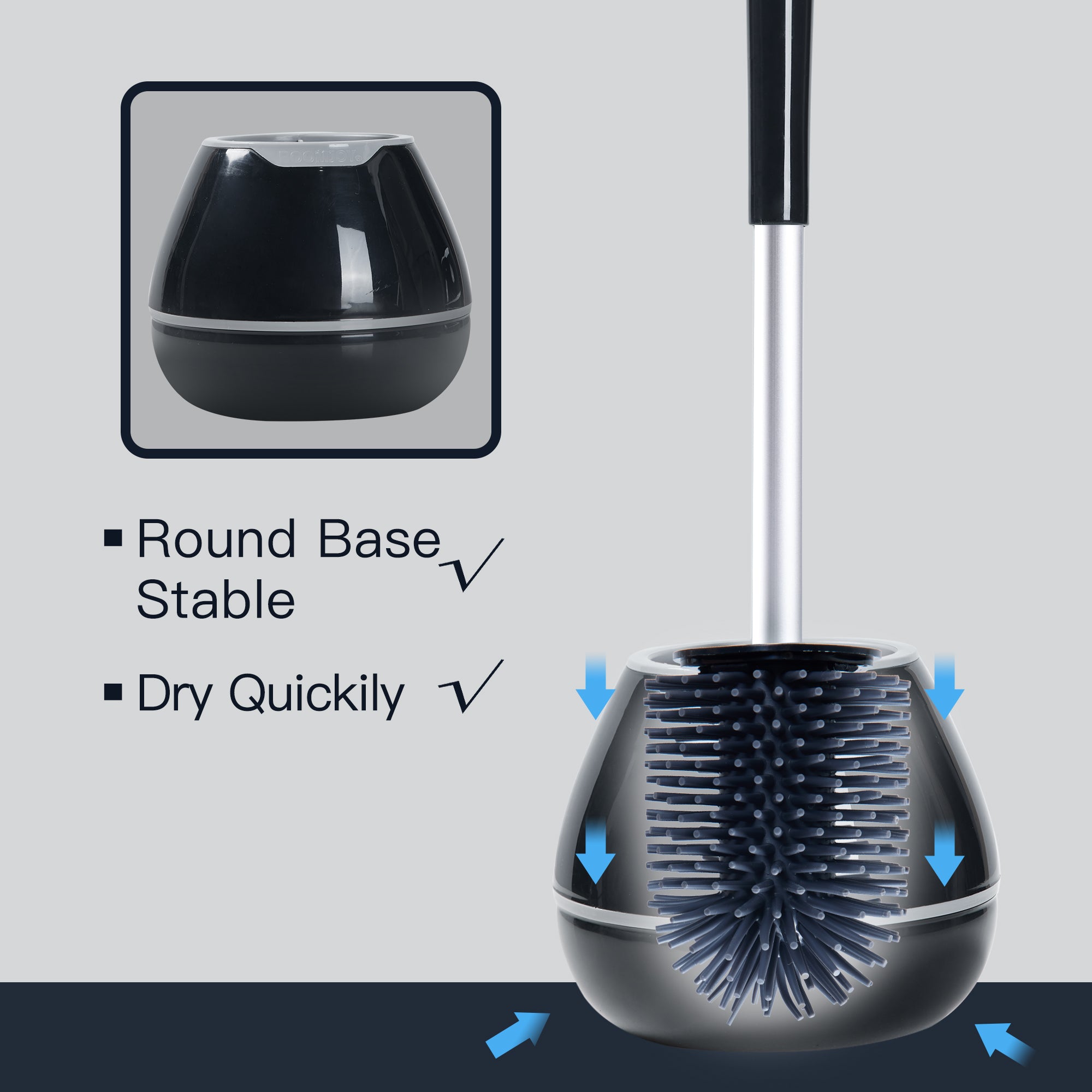 BOOMJOY Toilet Brush and Holder with TPR Rubber and Built-in Tweezer - Black