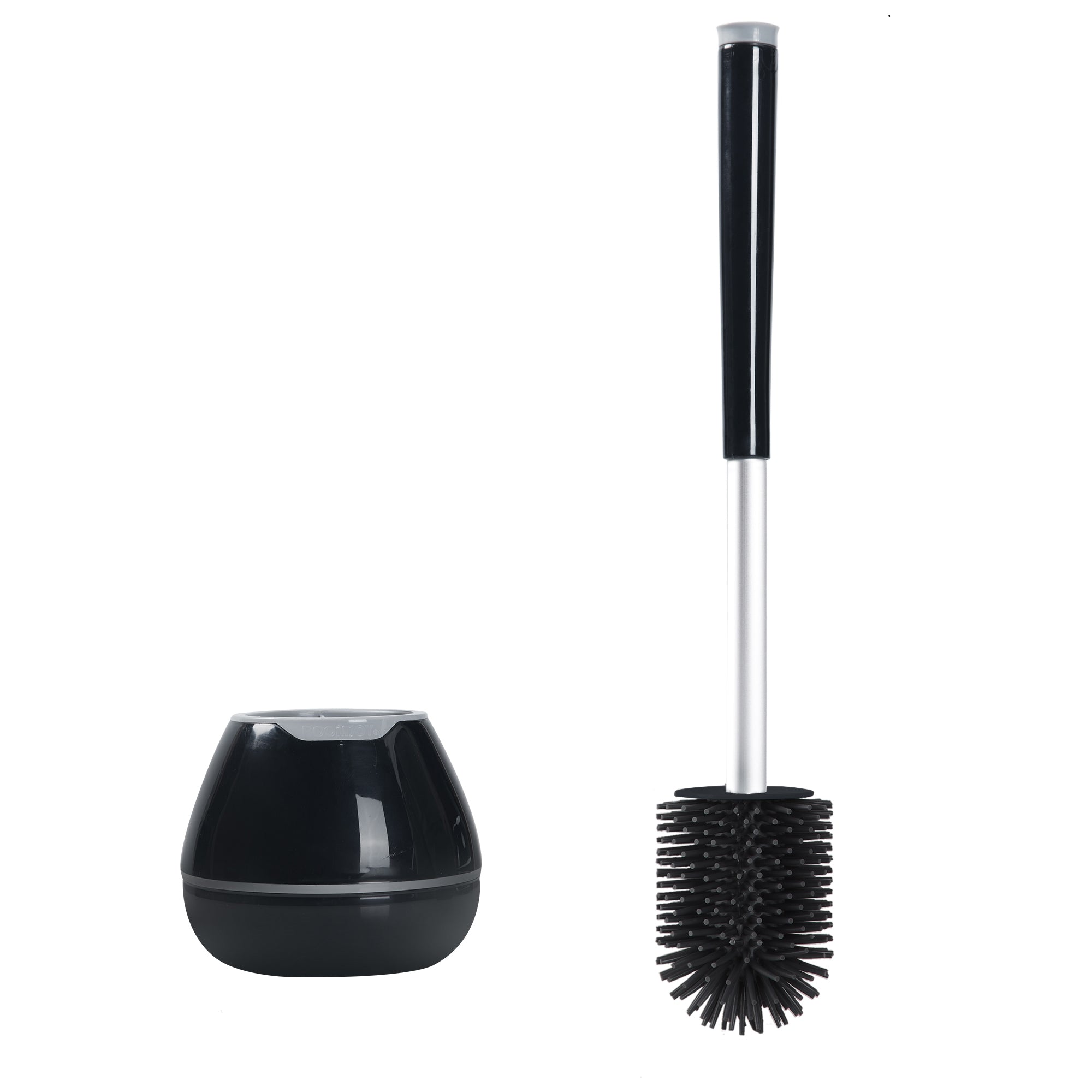 BOOMJOY Toilet Brush and Holder with TPR Rubber and Built-in Tweezer - Black
