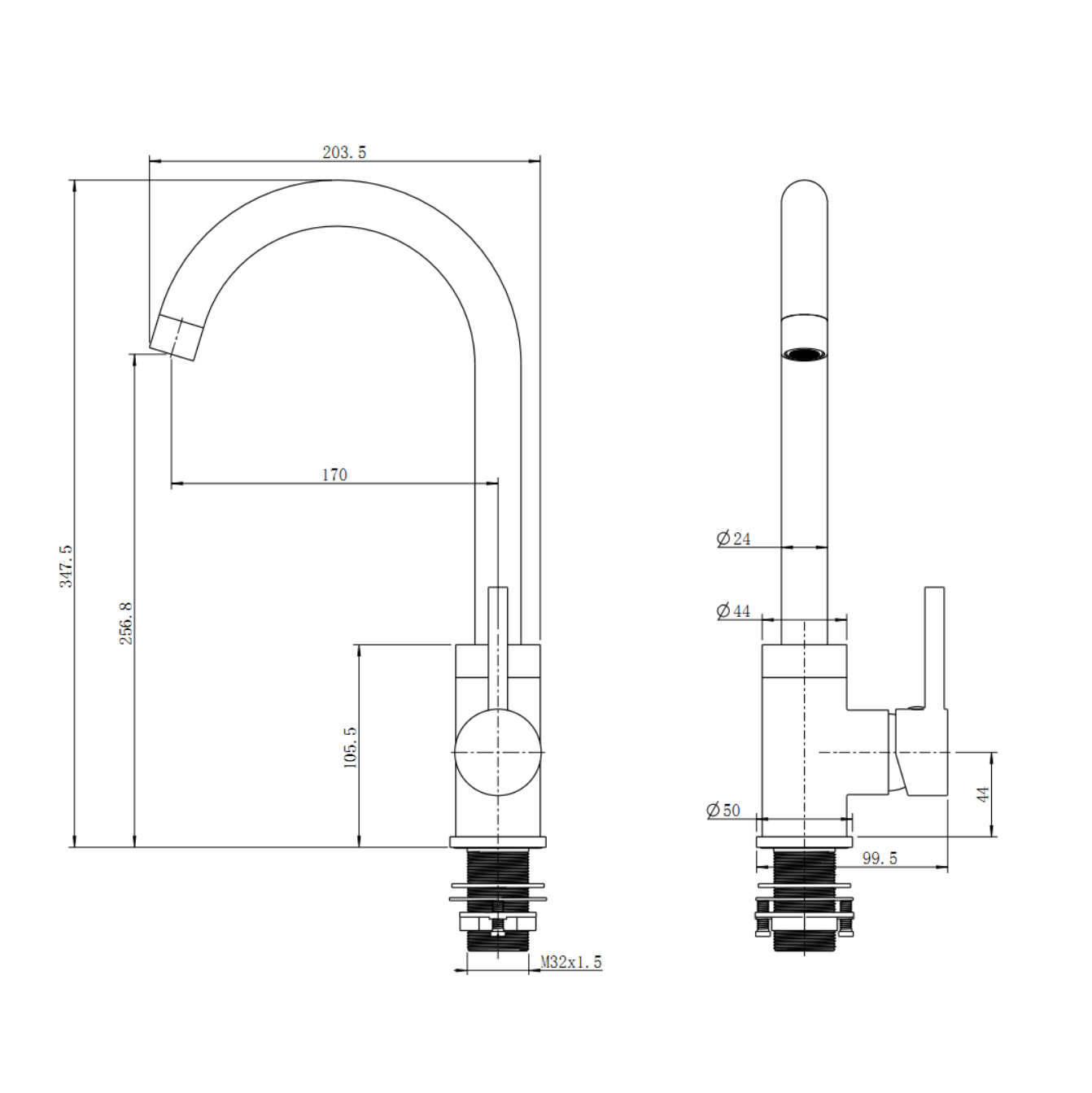 Solid Brass Standard Kitchen Mixer - Light Brushed Brass Gold