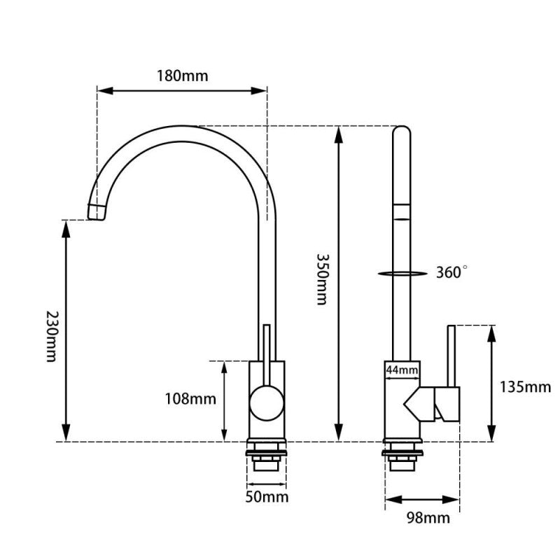 Solid Brass Standard Kitchen Mixer - Brushed Nickel Silver