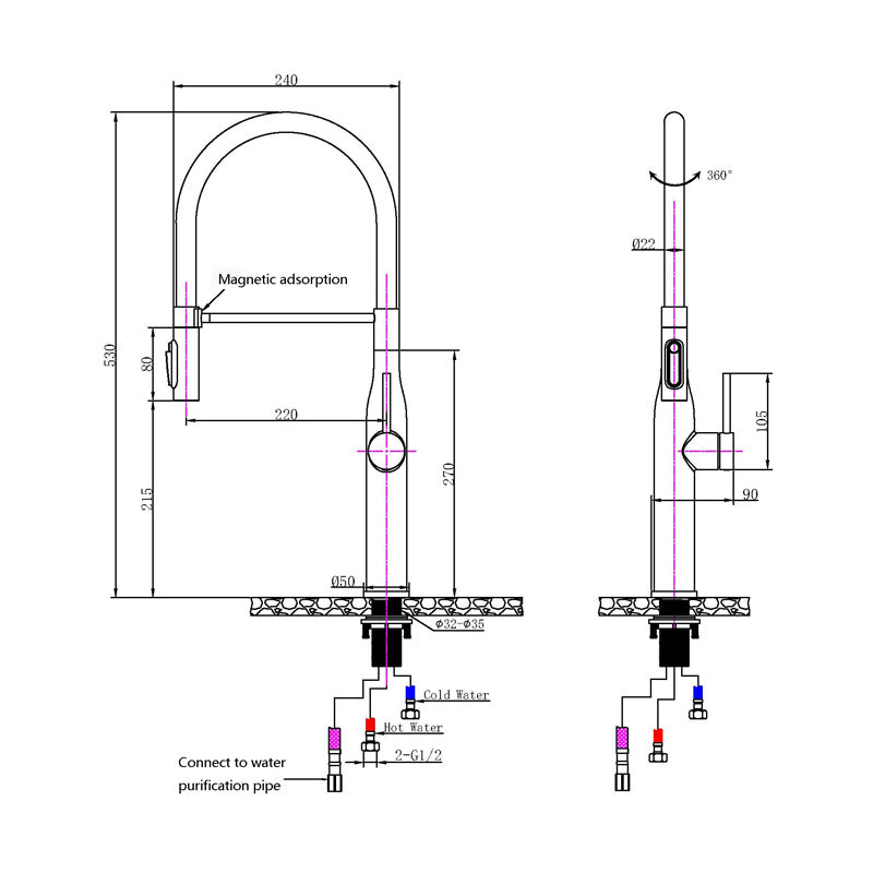 Magnetic Pull-Down Kitchen Mixer with Filter Connection - Gunmetal Grey