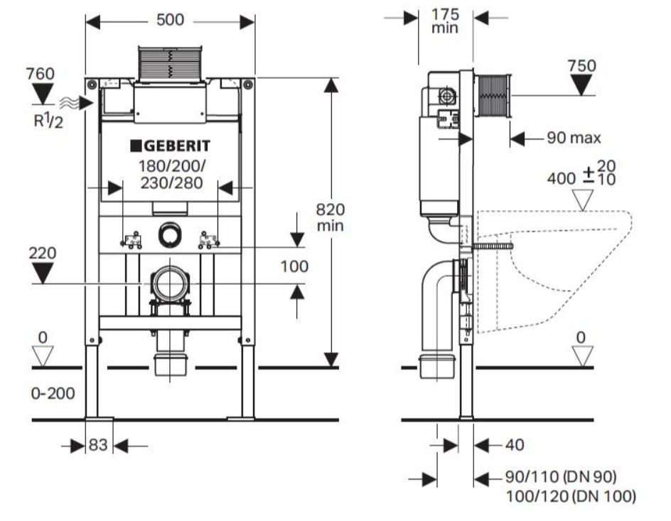Geberit Duofix Kappa Concealed In-Wall Cistern with Frame 4.5/3L