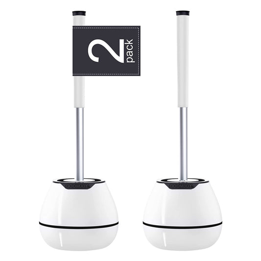 BOOMJOY Toilet Brush and Holder with TPR Rubber and Built-in Tweezer - White/Black
