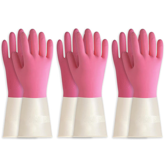 BOOMJOY 3 Pairs Latex Heavy-Duty Cleaning Gloves - Pink