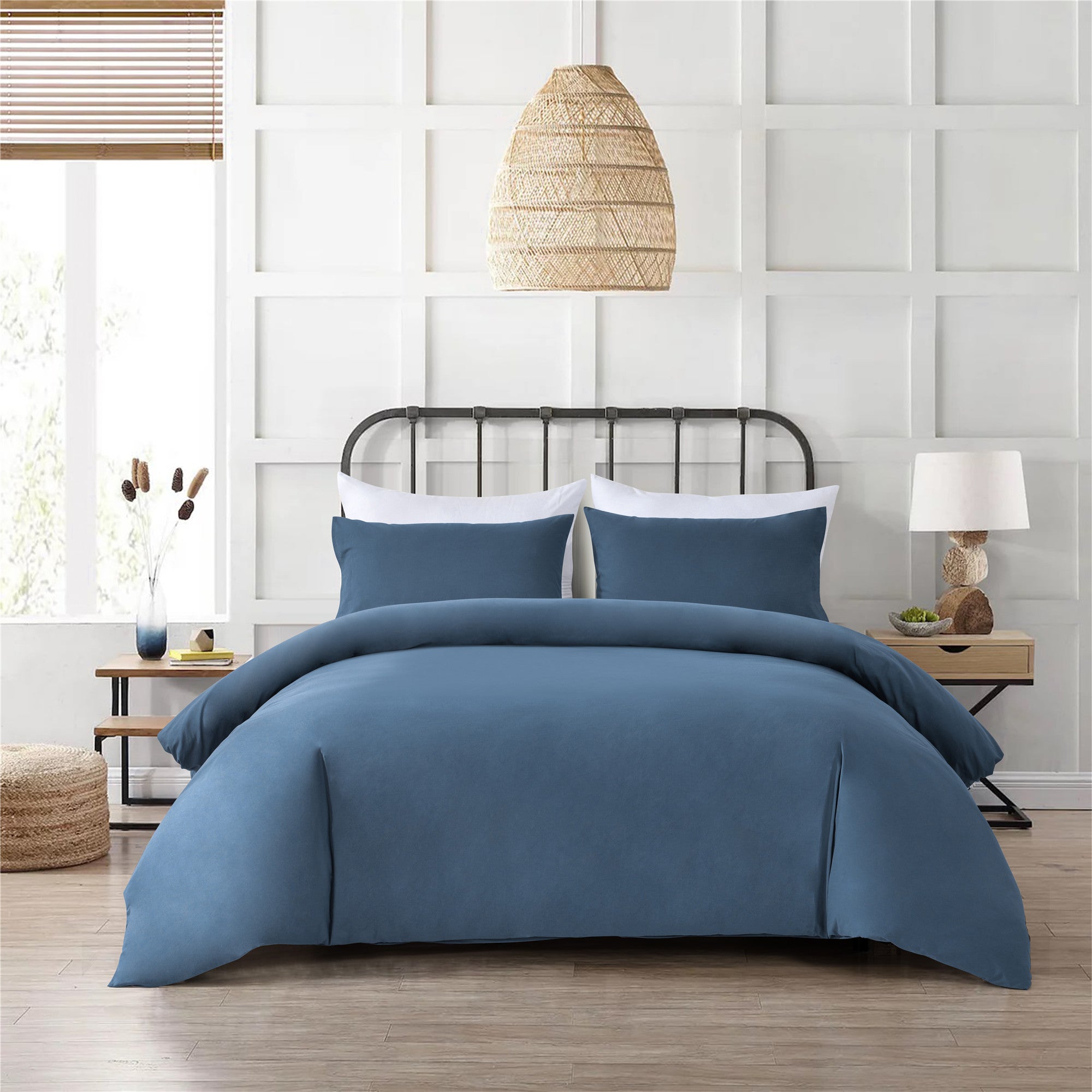 Bellemosa 100% Washed Cotton Quilt Cover Set - Slate Blue