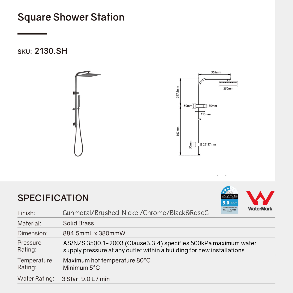 Stainless Steel & Solid Brass - 10" Square Shower Station - Brushed Nickel