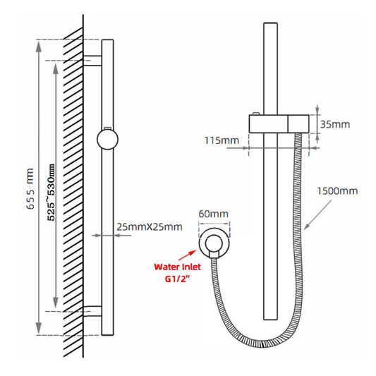 Handheld Shower Rail - Stainless Steel & Solid Brass - Chrome Silver