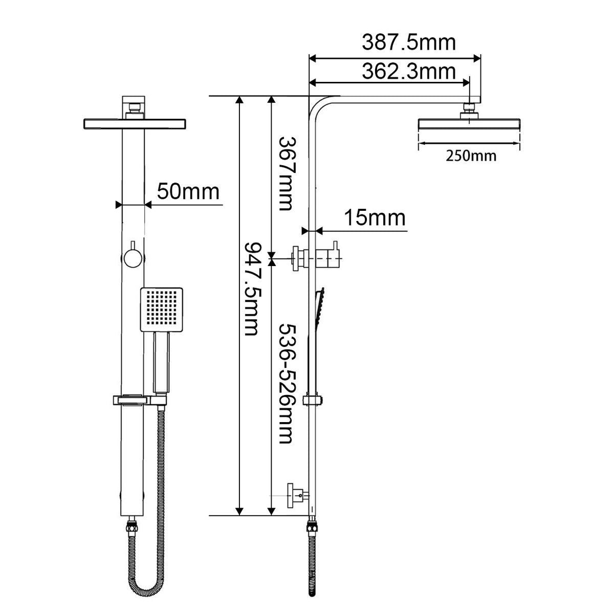 Stainless Steel & Solid Brass - 10" Flat Shower Station - Black