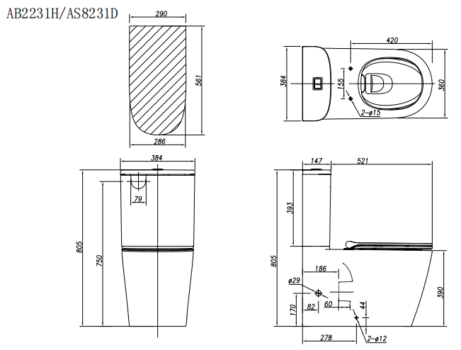 Arrow Sergio 669*384*805mm Dual Flush Wash-down Two-piece Ceramic Toilet Suite Soft Closed Seat