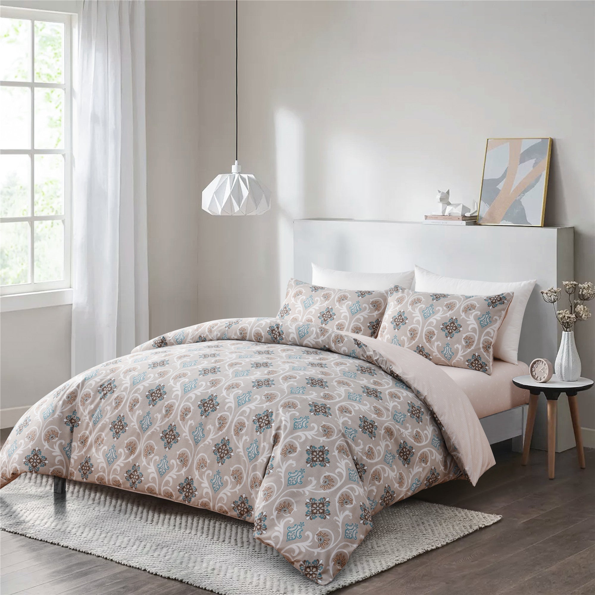 Bellemosa 75D Microfibre Quilt Cover Set - Quilt Cover | Pillowcases | Flat Sheet  - Azure Damask